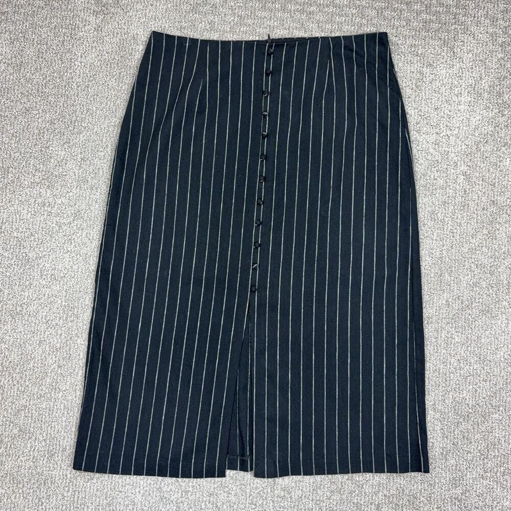 Banana Republic Skirt Womens 16 Pinstripe Linen Midi Straight Work Office Career